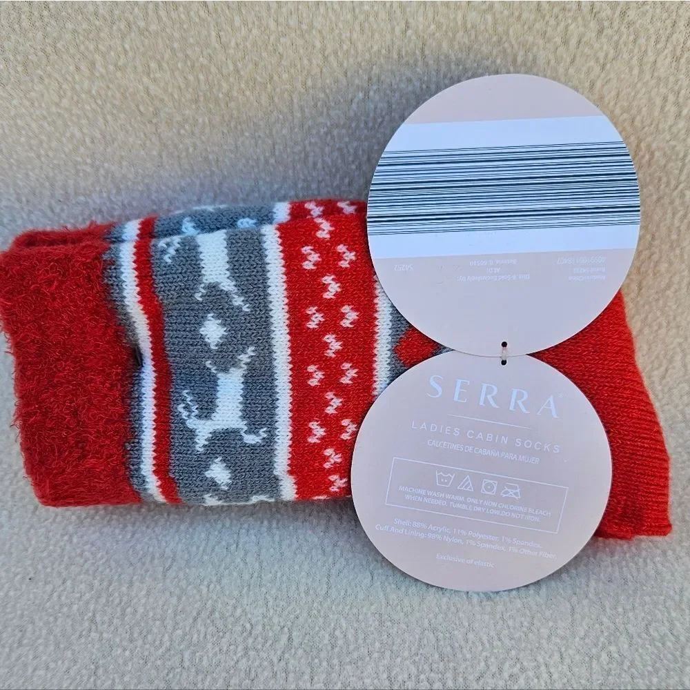 Serra Red Gray And White Cabin Socks